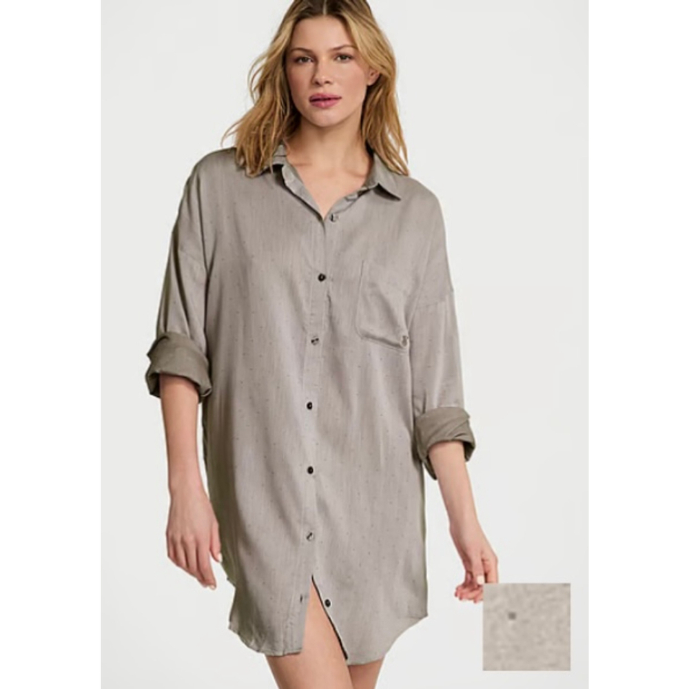 Victoria's Secret womens Grey Dot Flannel Nightshirt size medium